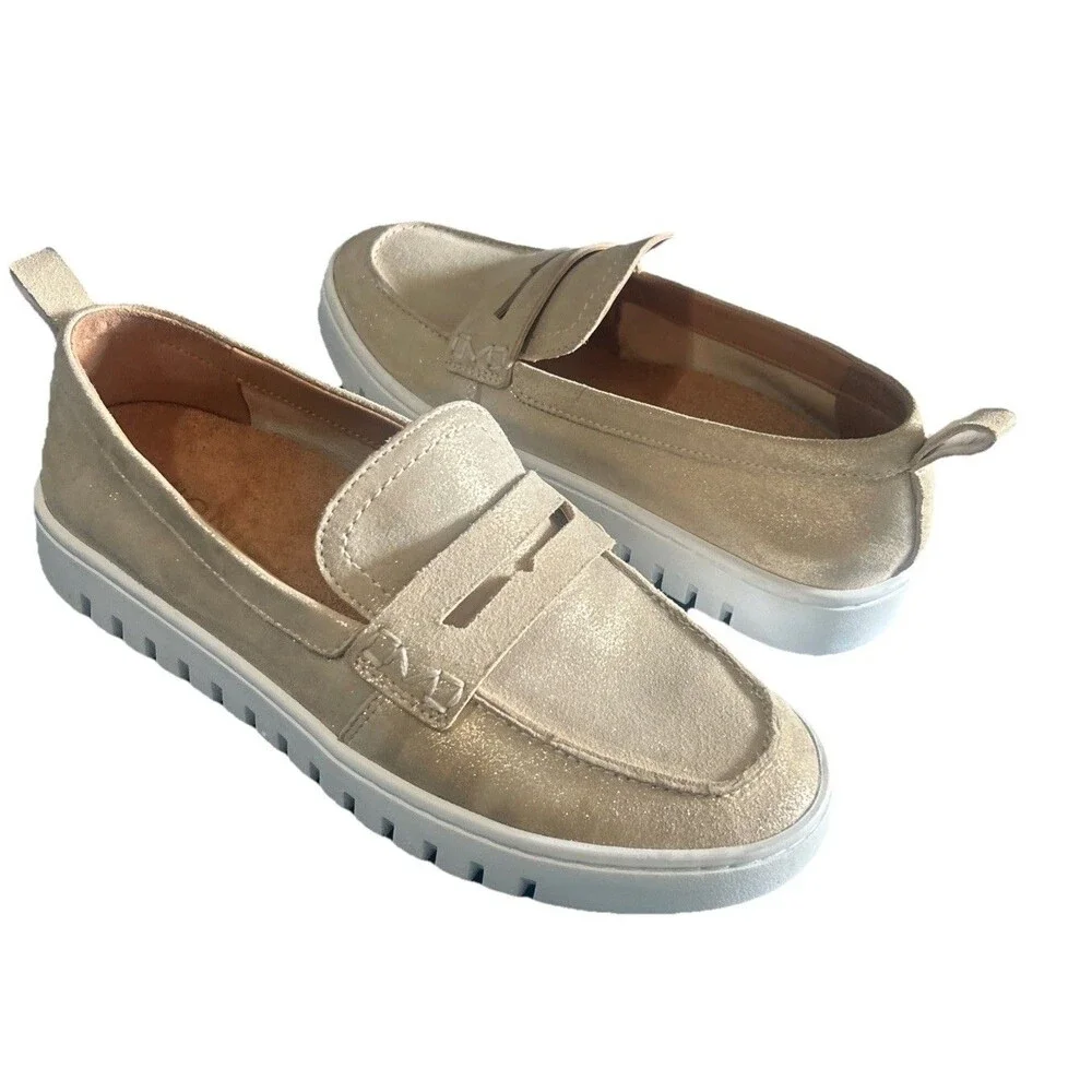 Vionic Uptown Womens Size 6 Leather Penny  Loafers  Slip-Ons Gold Metallic Shoes - Picture 3 of 16